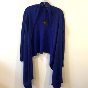 DKNY Blue Shimmer Long Sleeve Asymmetrical Bolero